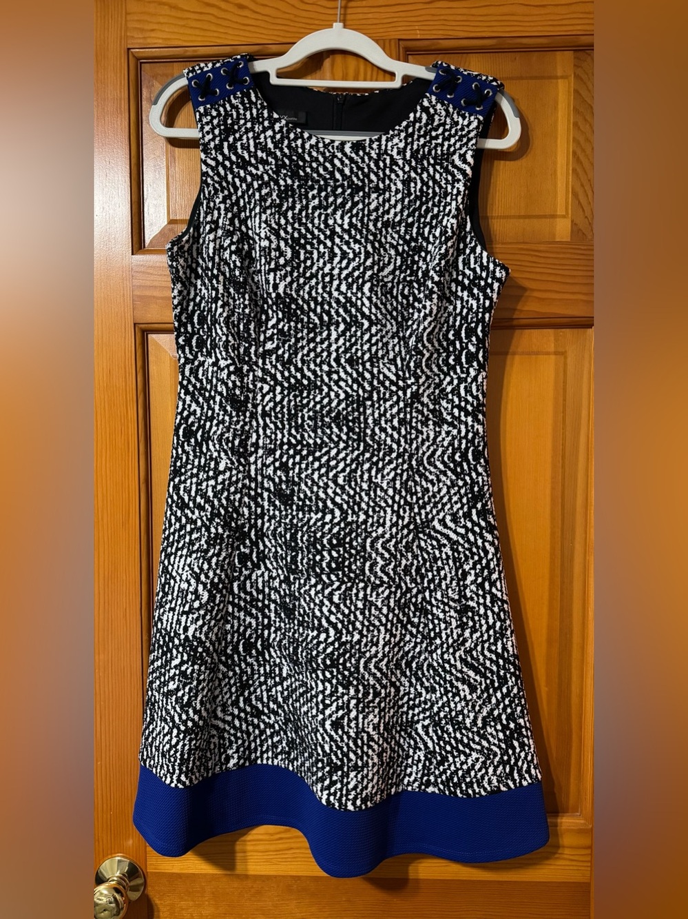 Alyx Black & White Textured Dress with Blue Trim